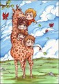 enfants girafe équitation